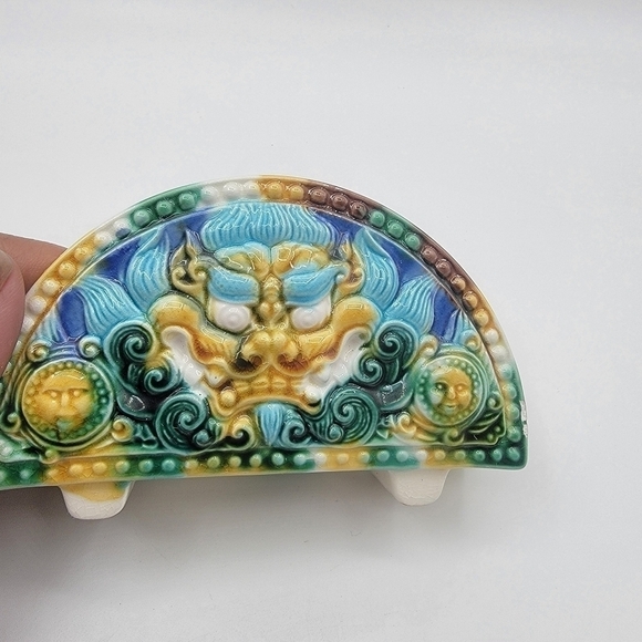 CHINESE Tang Style Tri-Color Glazed Ceramics Letter Card Holder Lion Head Statue - Picture 4 of 9